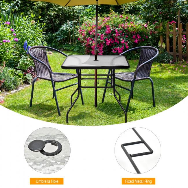 32 Inch Patio Tempered Glass Steel Frame Square Table