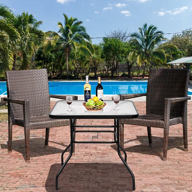 32 Inch Patio Tempered Glass Steel Frame Square Table