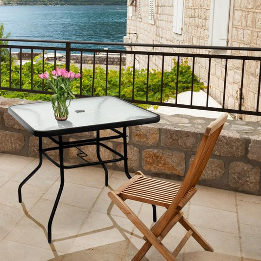 32 Inch Patio Tempered Glass Steel Frame Square Table