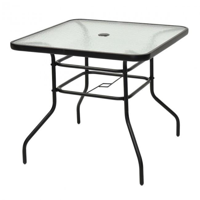 32 Inch Patio Tempered Glass Steel Frame Square Table