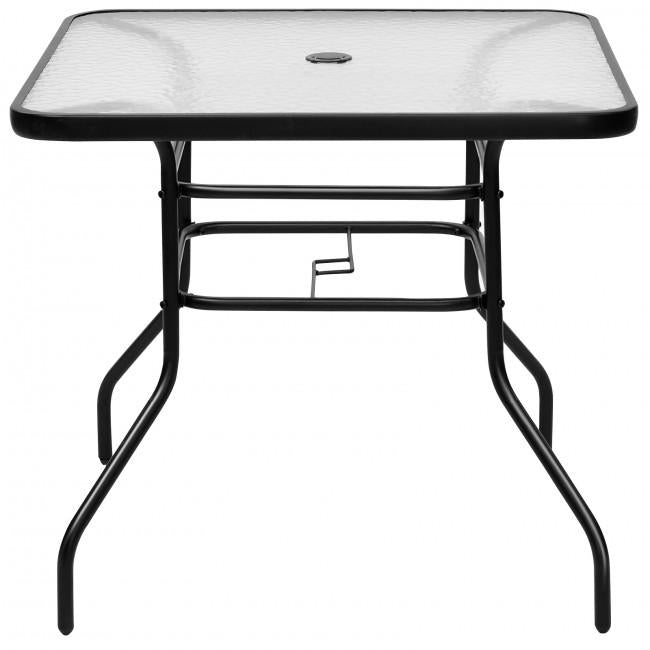 32 Inch Patio Tempered Glass Steel Frame Square Table
