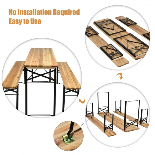 3 Pcs Folding Wooden Picnic Table Bench Set