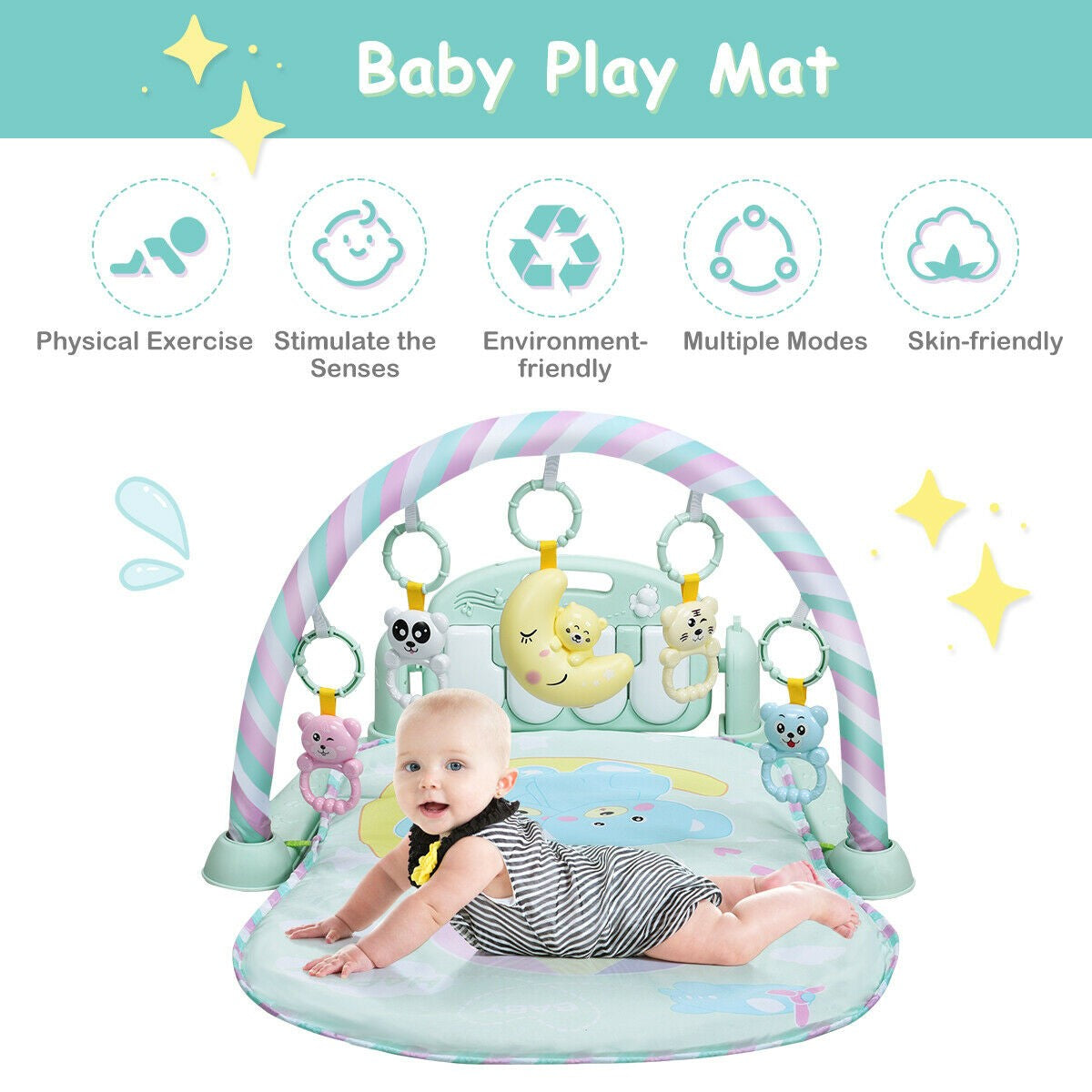 3-in-1 Baby Gym Piano Music and Lights Fun Play Mat