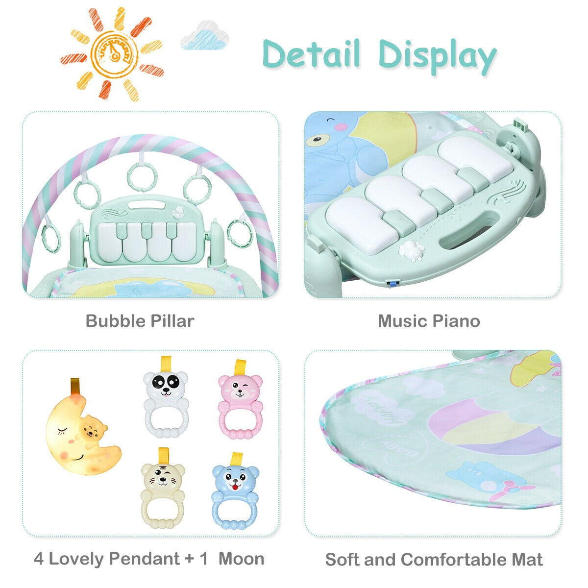 3-in-1 Baby Gym Piano Music and Lights Fun Play Mat