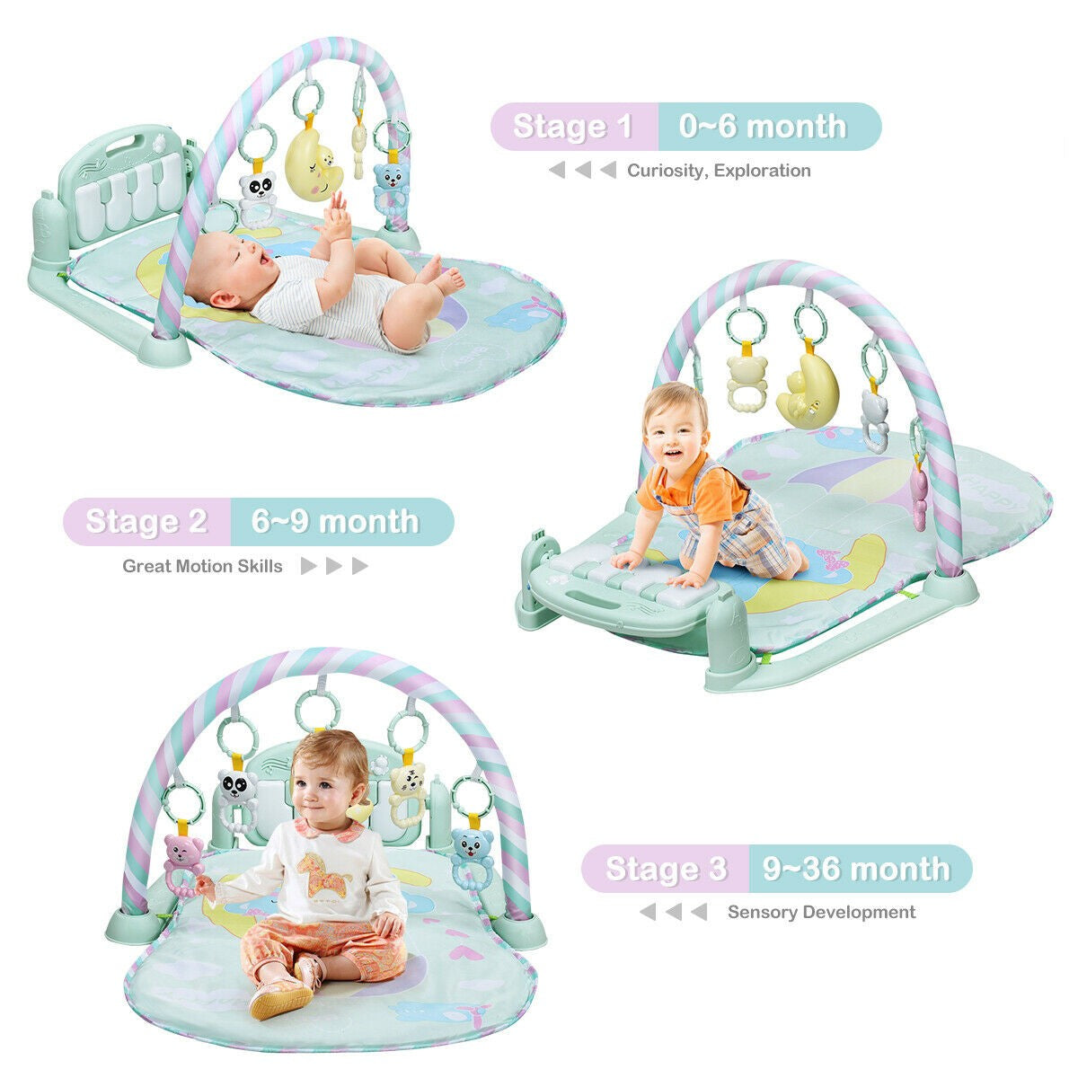3-in-1 Baby Gym Piano Music and Lights Fun Play Mat
