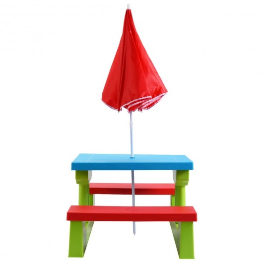 Kids Picnic Folding Table and Bench with Umbrella