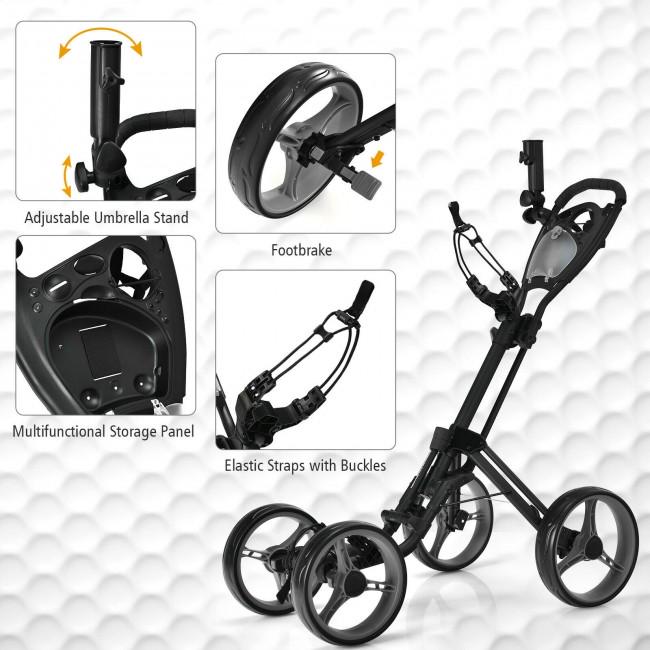 4 Wheels Golf Push Cart with Brake Scoreboard Adjustable Handle