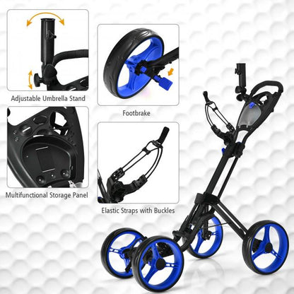 4 Wheels Golf Push Cart with Brake Scoreboard Adjustable Handle