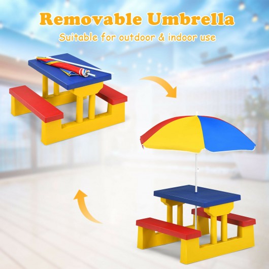 Kids Picnic Folding Table and Bench with Umbrella