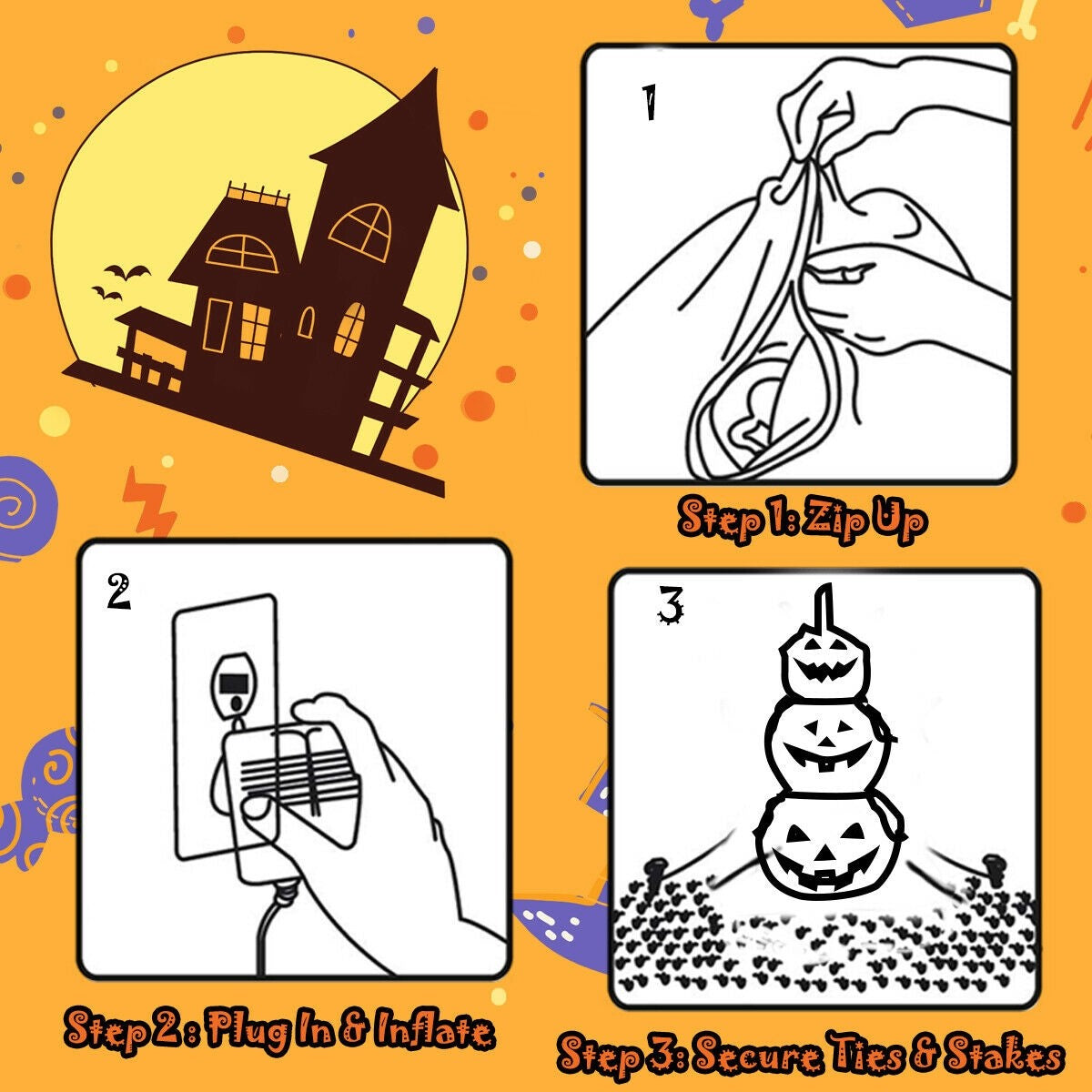 5 ft Halloween Inflatable 3-Pumpkin Stack Ghost