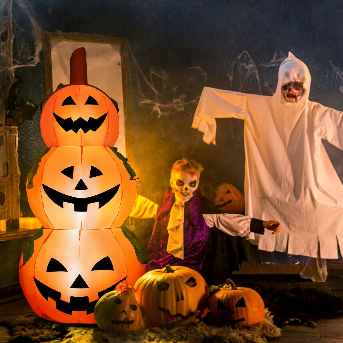 5 ft Halloween Inflatable 3-Pumpkin Stack Ghost