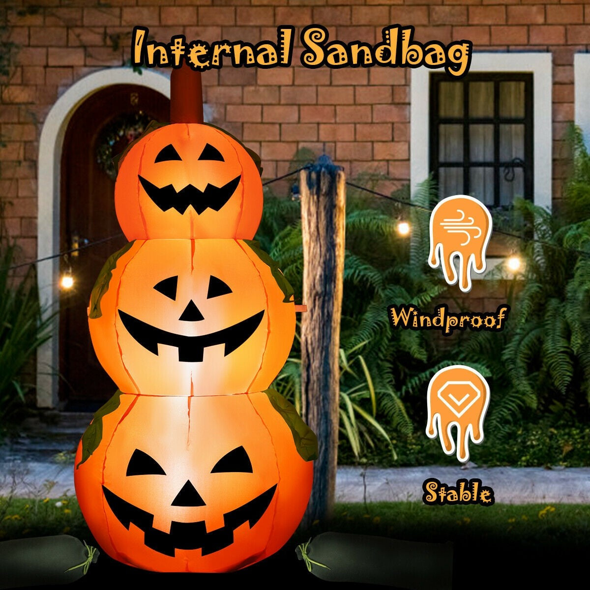 5 ft Halloween Inflatable 3-Pumpkin Stack Ghost