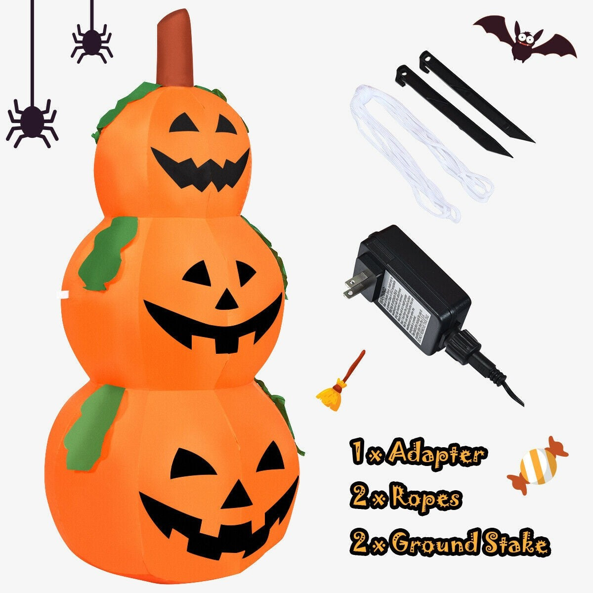 5 ft Halloween Inflatable 3-Pumpkin Stack Ghost