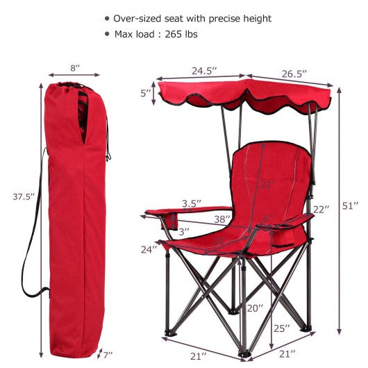 Portable Folding Beach Canopy Chair with Cup Holders