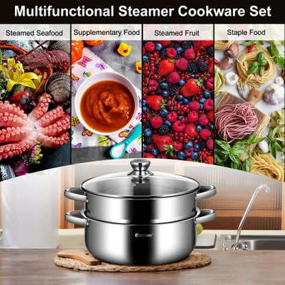 9.5 QT 2 Tier Stainless Steel Steamer Cookware Boiler