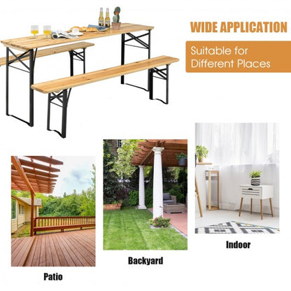 3 Pcs Folding Wooden Picnic Table Bench Set