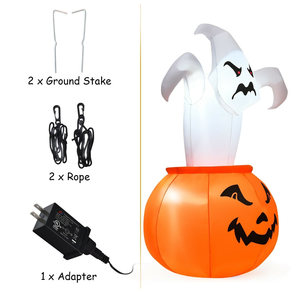 6 FT Halloween Blow-Up Inflatable Ghost in Pumpkin with LED Light