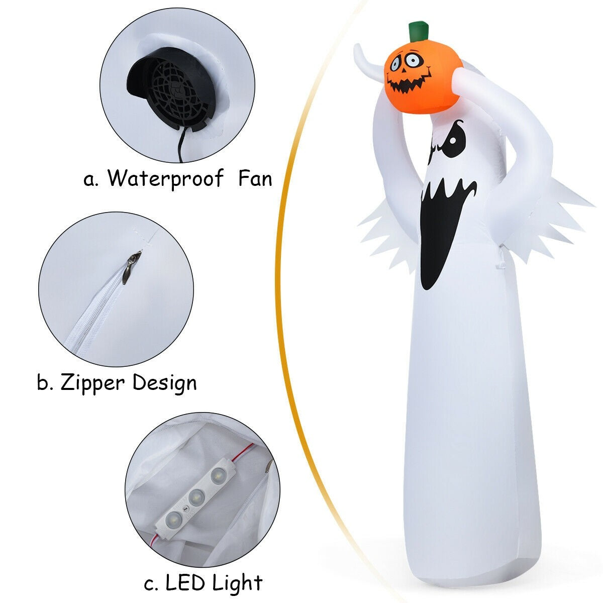 6 Feet Halloween Inflatable Blow Up Ghost with Pumpkin and LED Lights