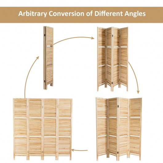 4 Panel Freestanding Folding Hinged Room Divider /w 3 Display Shelves