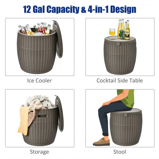 12 Gallon 4-in-1 Patio Rattan Cool Bar Cocktail Table Side Table