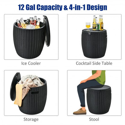 12 Gallon 4-in-1 Patio Rattan Cool Bar Cocktail Table Side Table