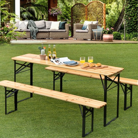 3 Pcs Folding Wooden Picnic Table Bench Set