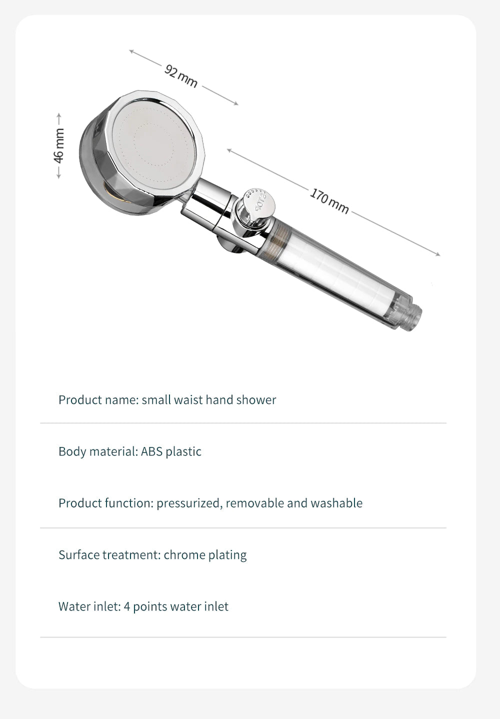 Shower Head with Stop Button and Cotton Filter Turbocharged