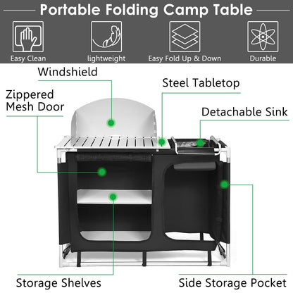 Portable Camp Kitchen and Sink Table
