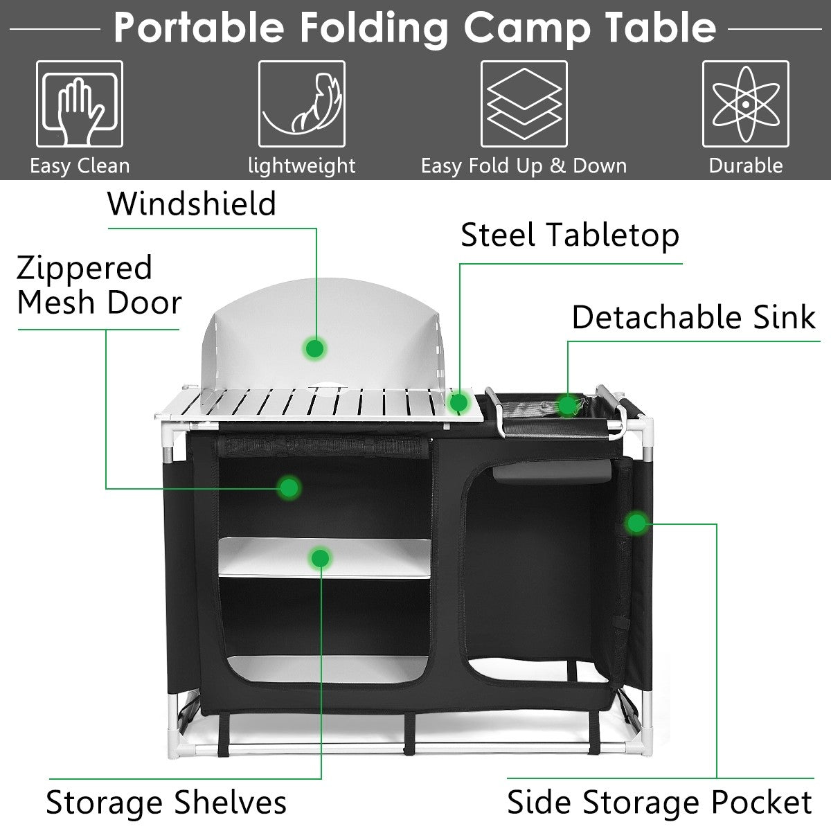 Portable Camp Kitchen and Sink Table