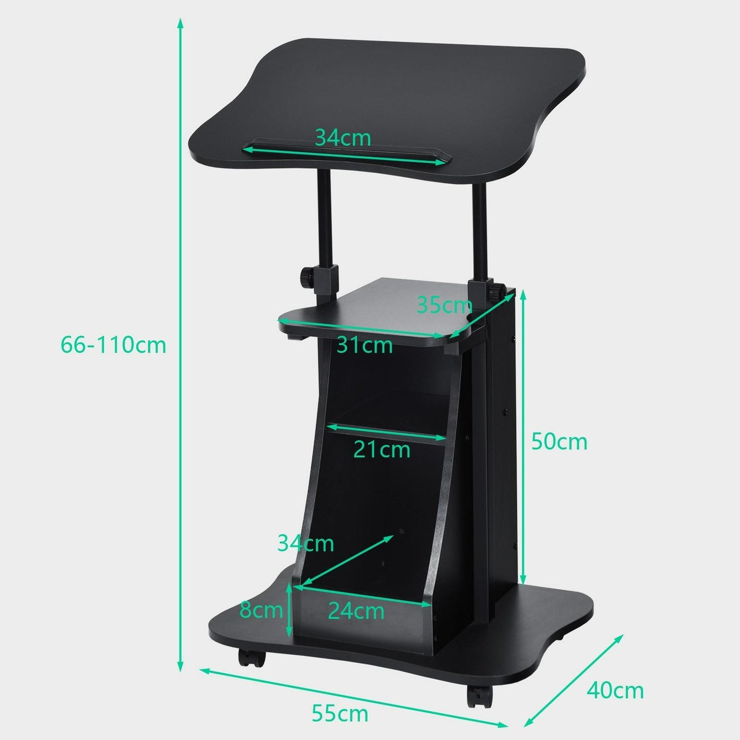 Sit-to-Stand Laptop Desk Cart Height Adjustable with Storage
