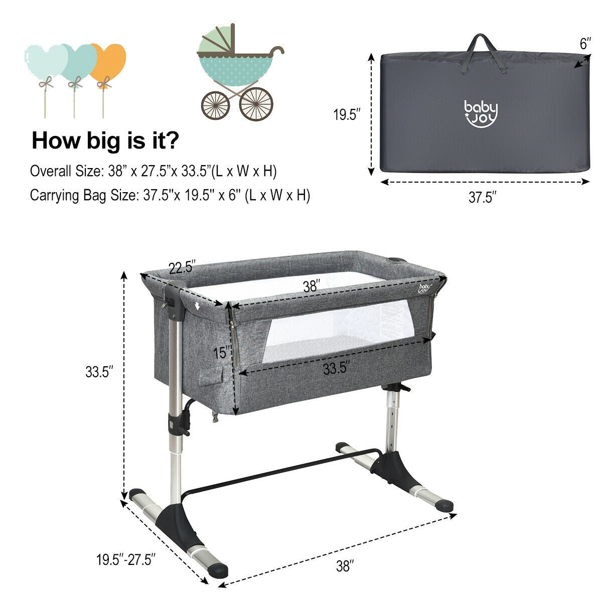 Travel Portable Baby Bed Side Sleeper Bassinet Crib with Carrying Bag
