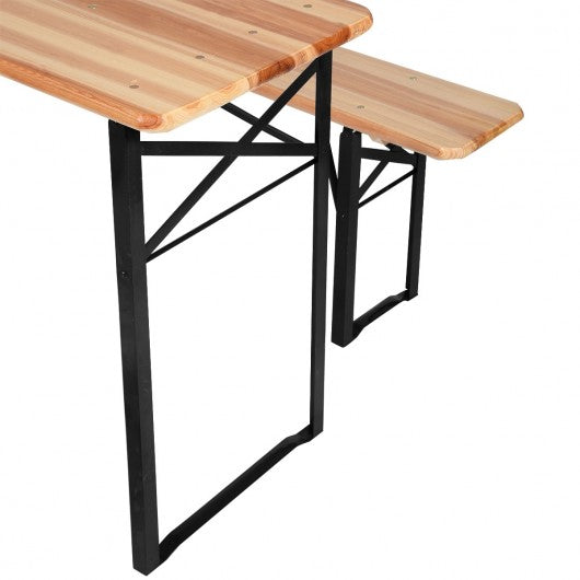 3 Pcs Folding Wooden Picnic Table Bench Set