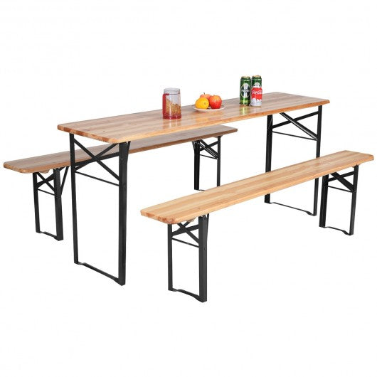 3 Pcs Folding Wooden Picnic Table Bench Set