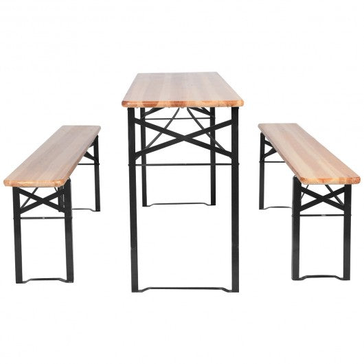 3 Pcs Folding Wooden Picnic Table Bench Set