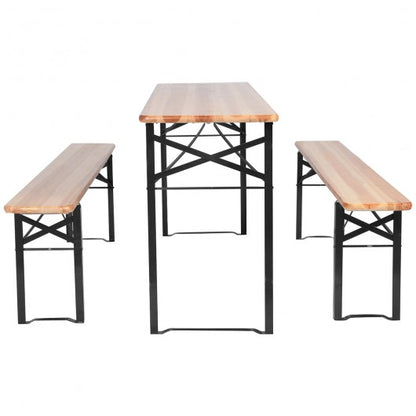 3 Pcs Folding Wooden Picnic Table Bench Set