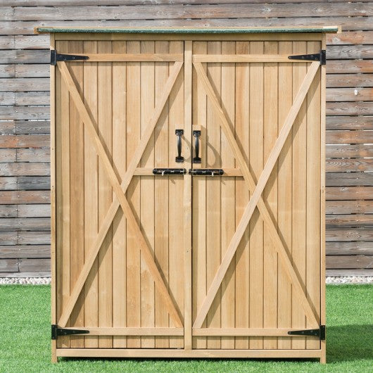 64" Wooden Storage Shed Outdoor Fir Wood Cabinet