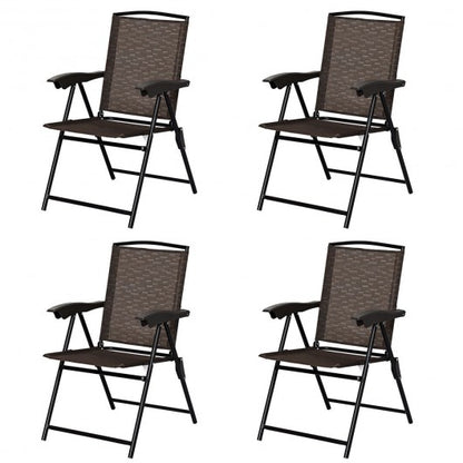 4 Pcs Folding Sling Chairs with Steel Armrest and Adjustable Back