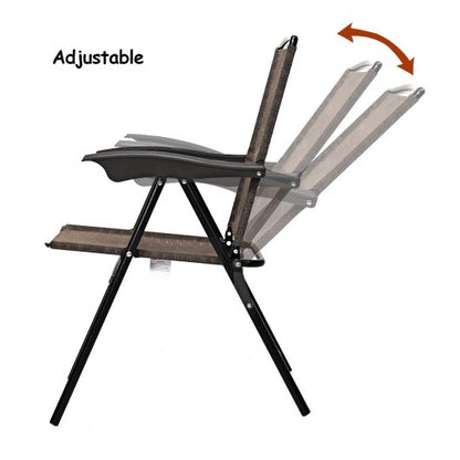 4 Pcs Folding Sling Chairs with Steel Armrest and Adjustable Back