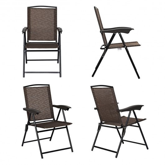 4 Pcs Folding Sling Chairs with Steel Armrest and Adjustable Back