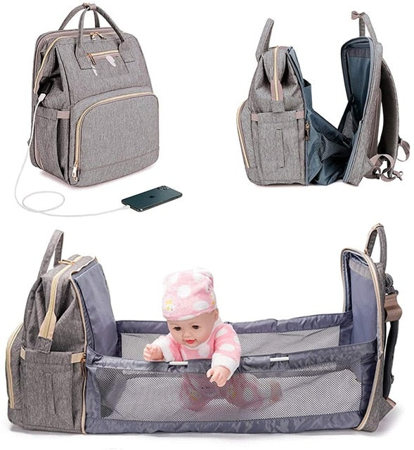 3 In 1 Diaper Bag Backpack with Changing Bed