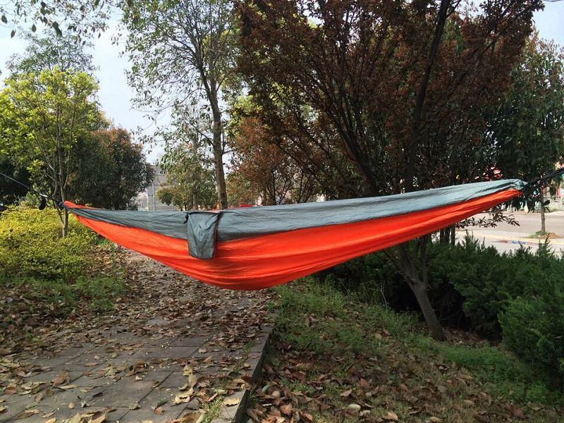 Double Person Hammock Travel Sleep Swing Camping Outdoor Parachute Nylon Fabric-Orange+Gray